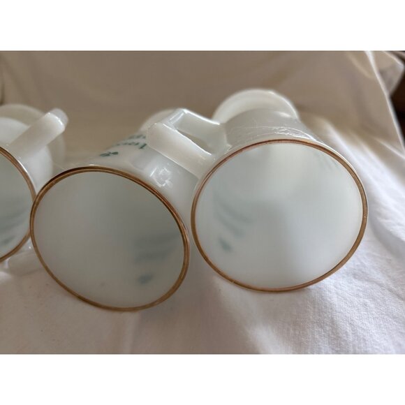 Vintage Milk Glass Irish Coffee Mugs With Green Script & Shamrock Design - Set O - Picture 4 of 8